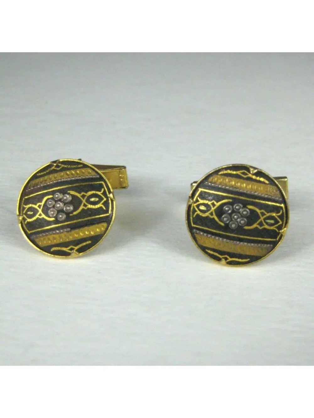 Cufflinks Mens Damascence Goldtone Vintage Round Articulating Hammered Filigree